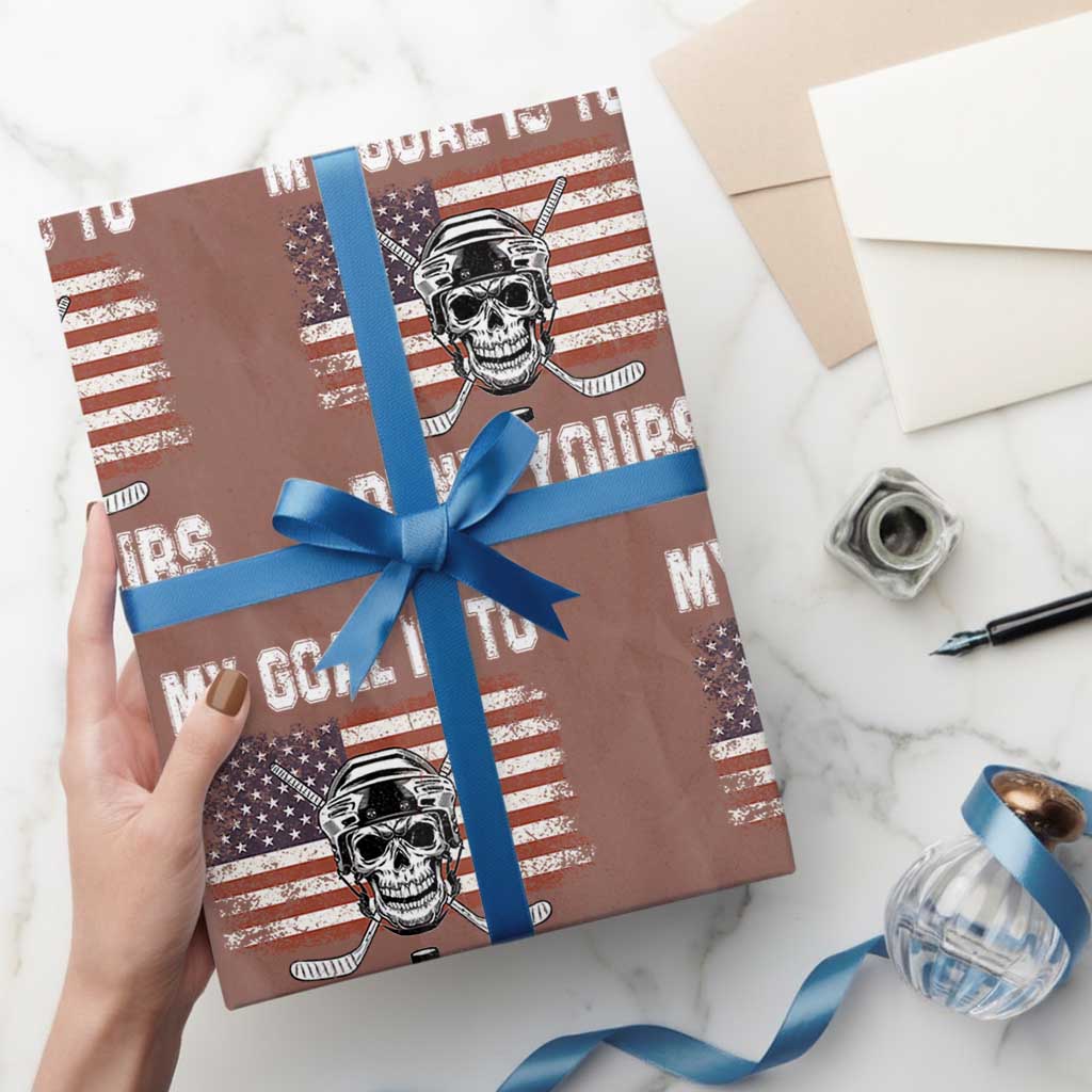 USA Flag Hockey Skull Wrapping Paper Roll My Goal Is To Deny Yours TS02 Mocha Print Your Wear