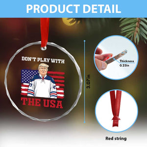 USA Flag Hockey Trump Crystal Glass Ornament Don't Play With The USA - Print Your Wear