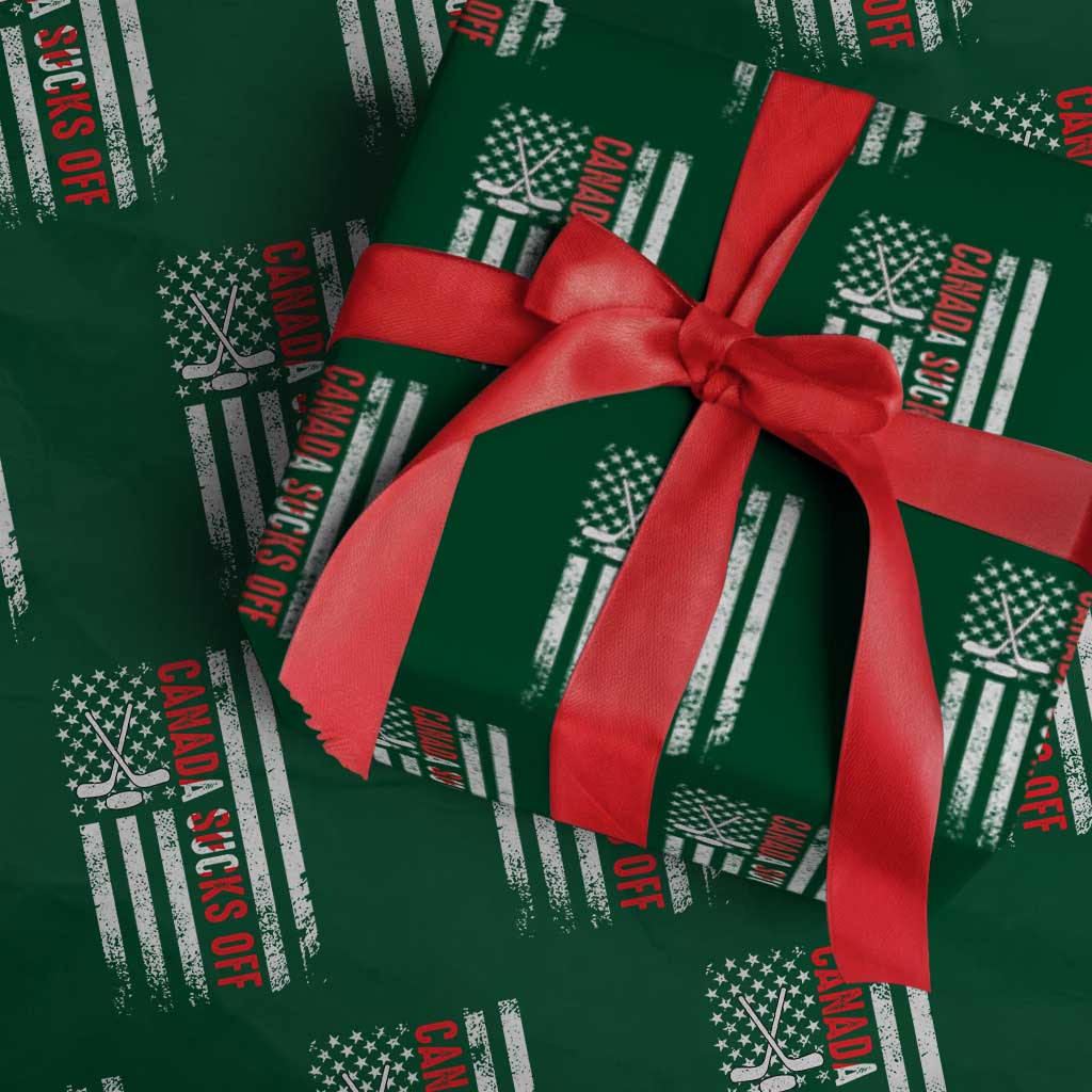 USA Flag Hockey Wrapping Paper Roll Funny Canada Sucks US EH American Flag TS02 Green Print Your Wear
