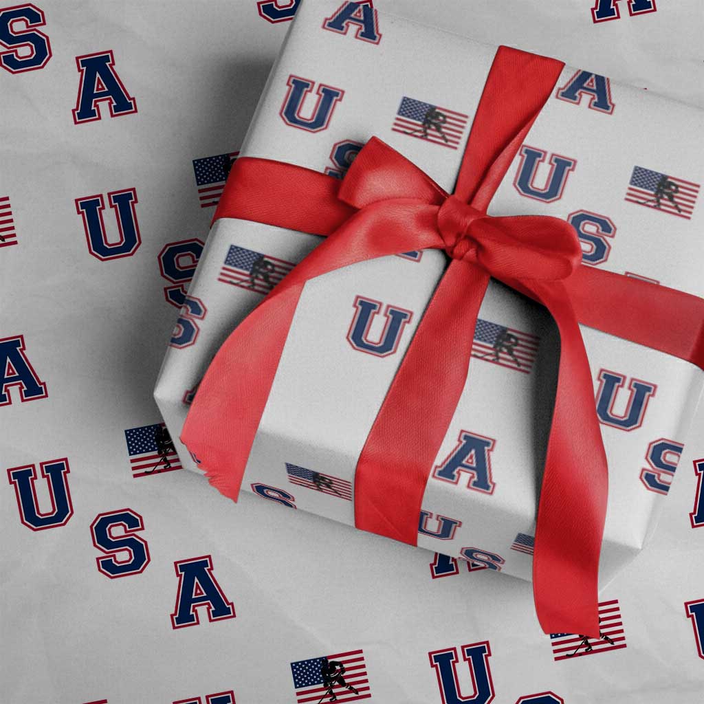USA Flag Hockey Wrapping Paper Roll Patriotic Ice Hockey Team Fan Vintage Throwback TS02 White Print Your Wear