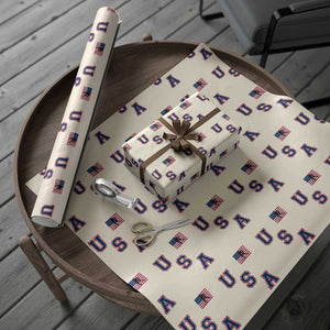 USA Flag Hockey Wrapping Paper Roll Patriotic Ice Hockey Team Fan Vintage Throwback TS02 Beige Print Your Wear