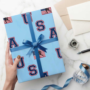 USA Flag Hockey Wrapping Paper Roll Patriotic Ice Hockey Team Fan Vintage Throwback TS02 Light Blue Print Your Wear