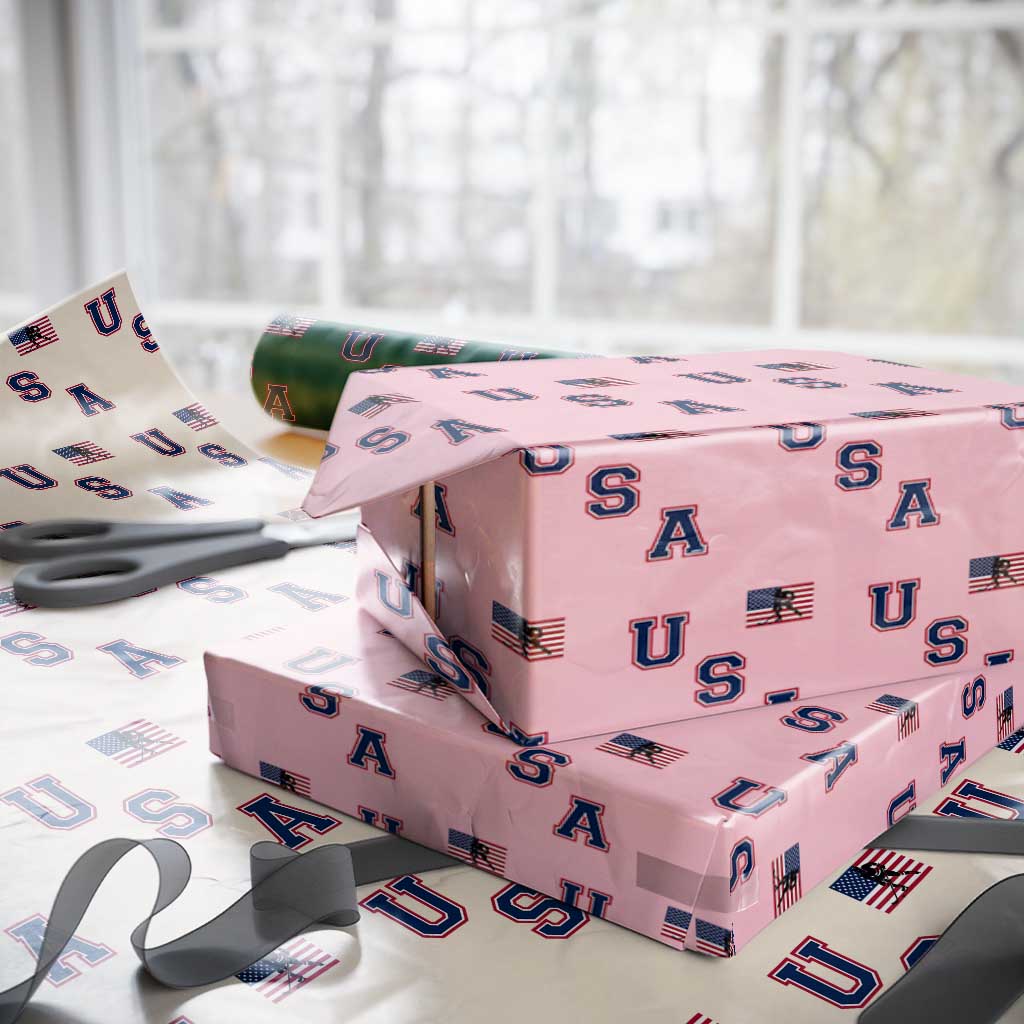 USA Flag Hockey Wrapping Paper Roll Patriotic Ice Hockey Team Fan Vintage Throwback TS02 Light Pink Print Your Wear