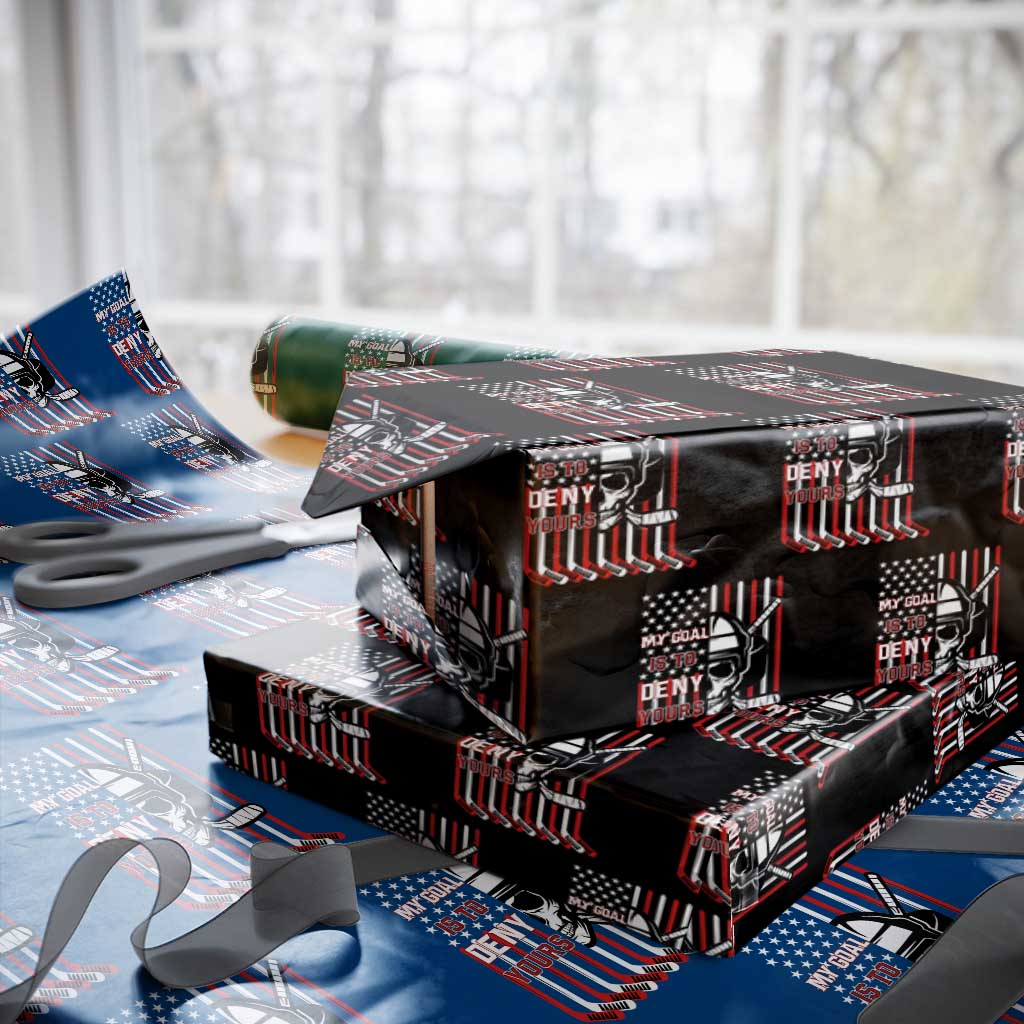 USA Flag Hockey Wrapping Paper Roll Skull Player My Goal Is To Deny Yours TS02 Black Print Your Wear