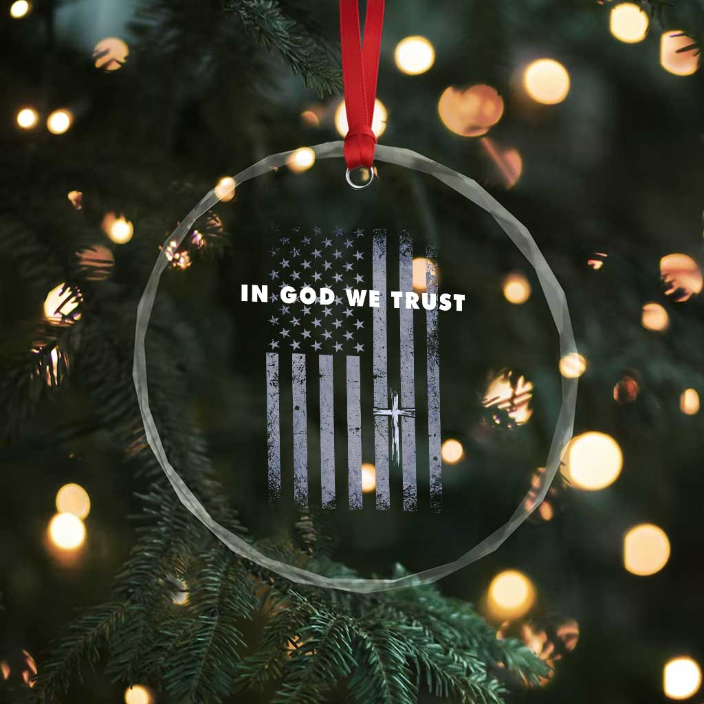 USA Flag Religious Quote Crystal Glass Ornament In God We Trust American Patriotic Faith 4th of July Cross TS10 Print Your Wear
