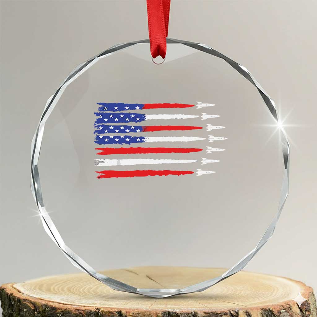 USA Flag Rocket Crystal Glass Ornament Patriotic Space Red White Blue 4th of July TS10 Transparent Glass 3'' Circle Print Your Wear