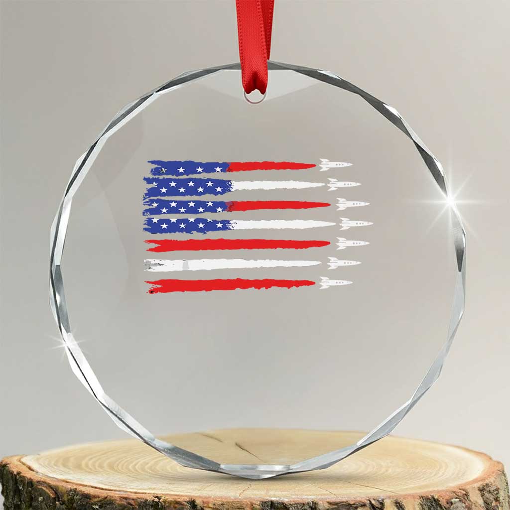USA Flag Rocket Crystal Glass Ornament Patriotic Space Red White Blue 4th of July TS10 Transparent Glass 3'' Circle Print Your Wear