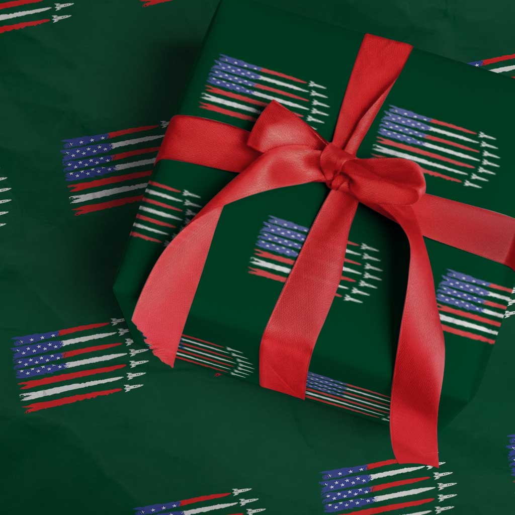 USA Flag Rocket Wrapping Paper Roll Patriotic Space Red White Blue 4th of July TS10 Green Print Your Wear