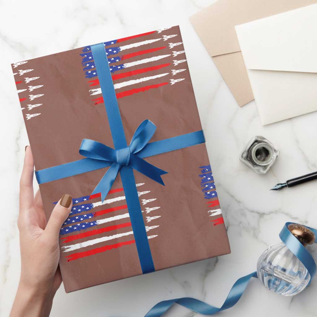 USA Flag Rocket Wrapping Paper Roll Patriotic Space Red White Blue 4th of July TS10 Mocha Print Your Wear