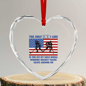 USA Gold Medal Hockey Patriotic American Flag Heart Crystal Glass Ornament The Only Ice I Like Champions TS02 Transparent Glass 3'' Heart Print Your Wear