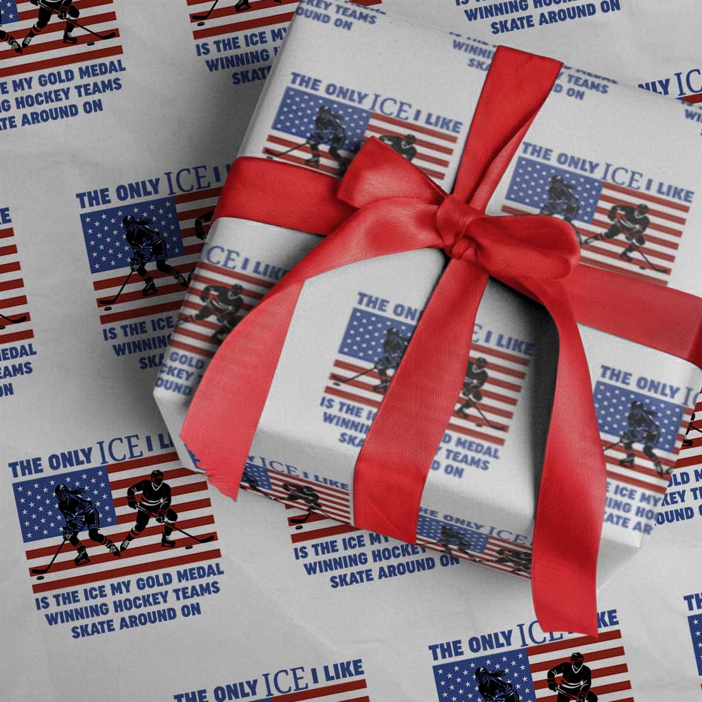 USA Gold Medal Hockey Patriotic American Flag Wrapping Paper Roll The Only Ice I Like Champions TS02 White Print Your Wear