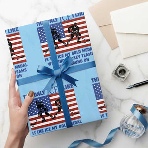 USA Gold Medal Hockey Patriotic American Flag Wrapping Paper Roll The Only Ice I Like Champions TS02 Light Blue Print Your Wear