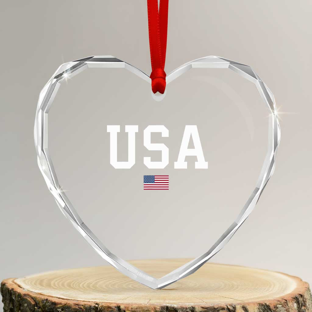 USA Heart Crystal Glass Ornament Patriotic American Flag TS02 Transparent Glass 3'' Heart Print Your Wear