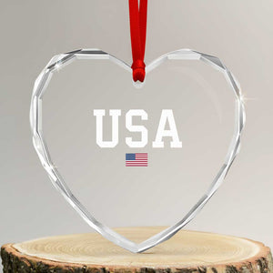 USA Heart Crystal Glass Ornament Patriotic American Flag TS02 Transparent Glass 3'' Heart Print Your Wear