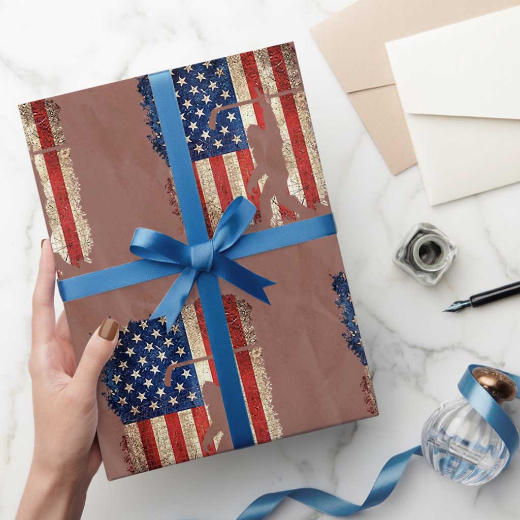 USA Hockey Bigfoot Wrapping Paper Roll Patriotic Sasquatch American Flag 4th of July TS14 Mocha Print Your Wear