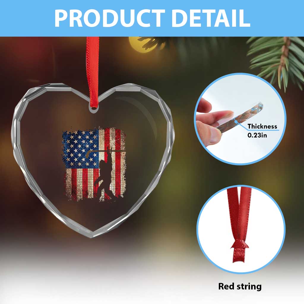 USA Hockey Bigfoot Heart Crystal Glass Ornament Patriotic Sasquatch American Flag 4th of July TS14 Print Your Wear