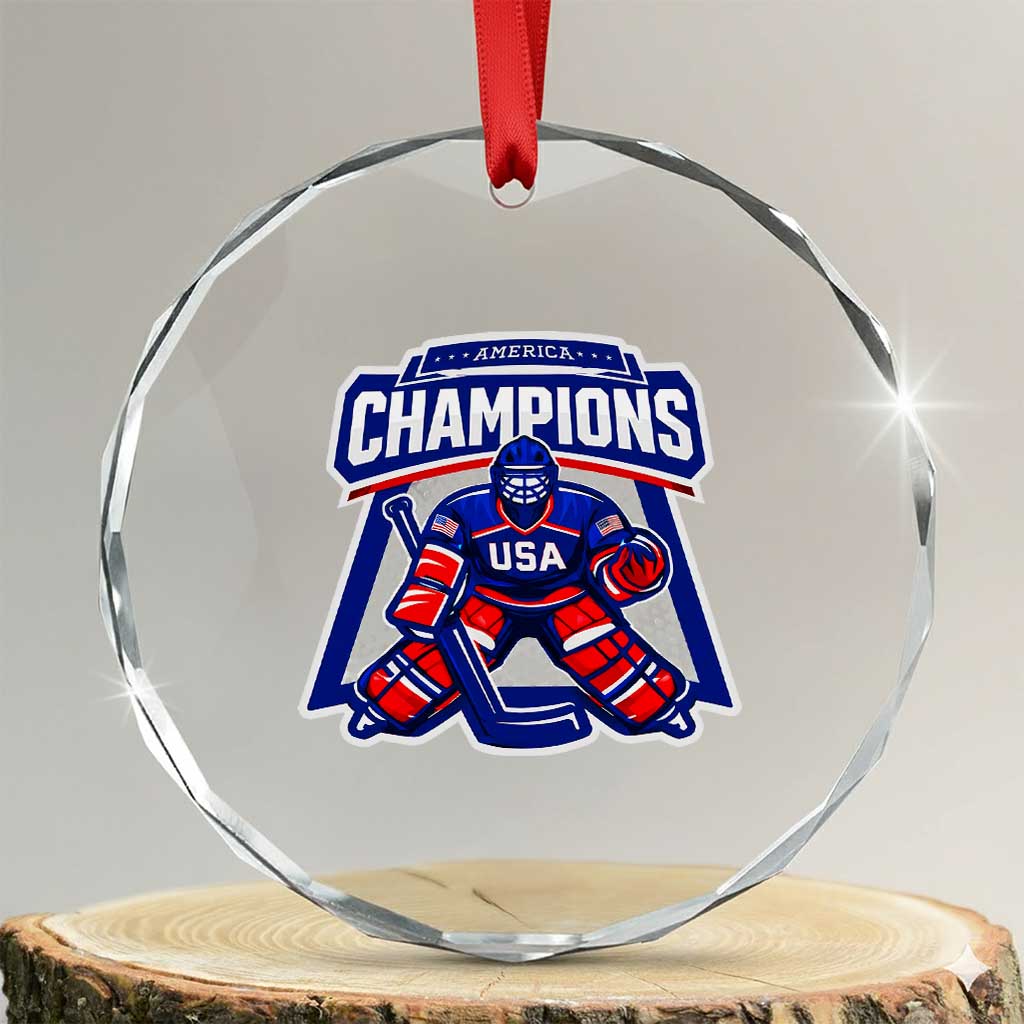 USA Ice Hockey Crystal Glass Ornament America Champions Patriotic Ice Hockey Team Fan TS10 Transparent Glass 3'' Circle Print Your Wear