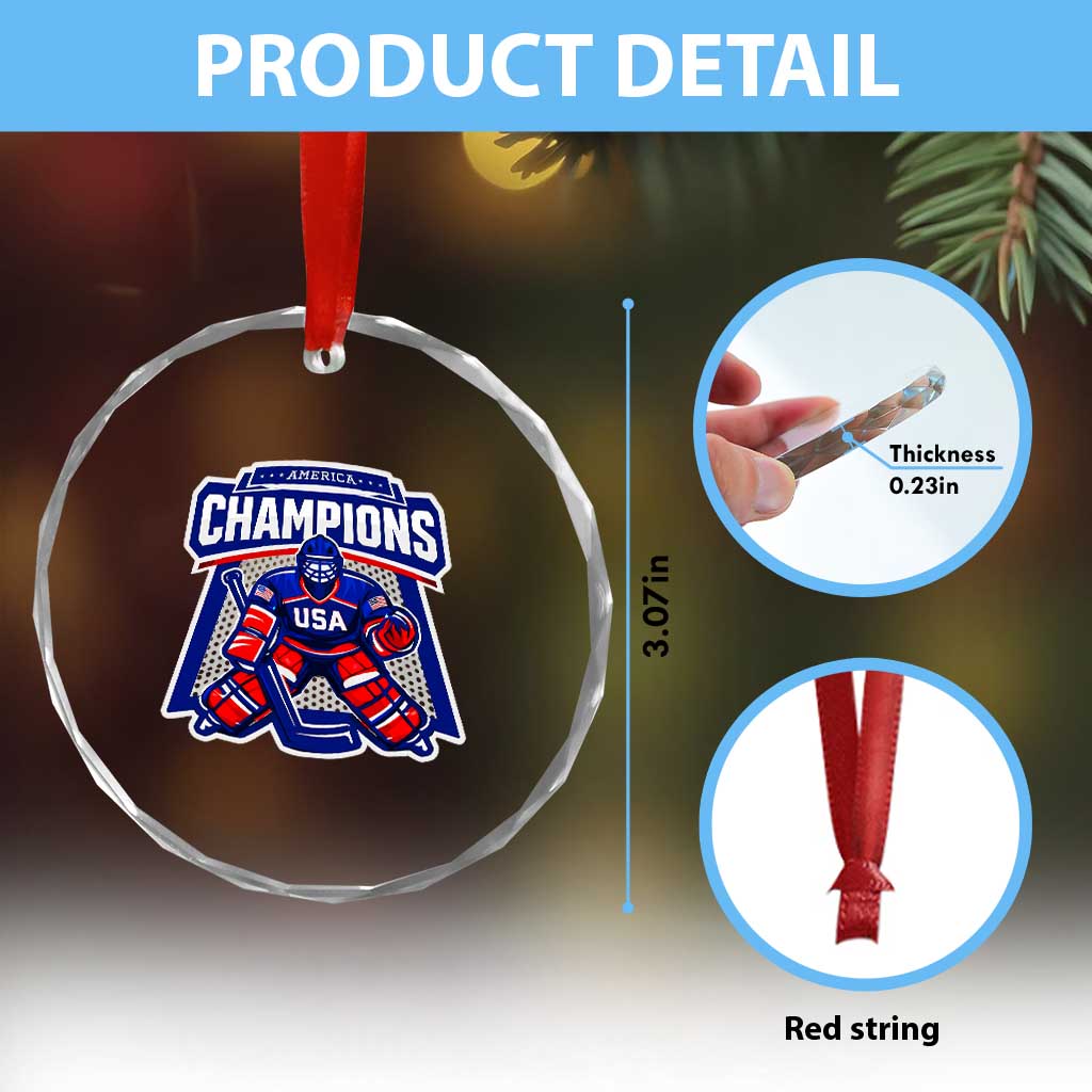 USA Ice Hockey Crystal Glass Ornament America Champions Patriotic Ice Hockey Team Fan TS10 Print Your Wear