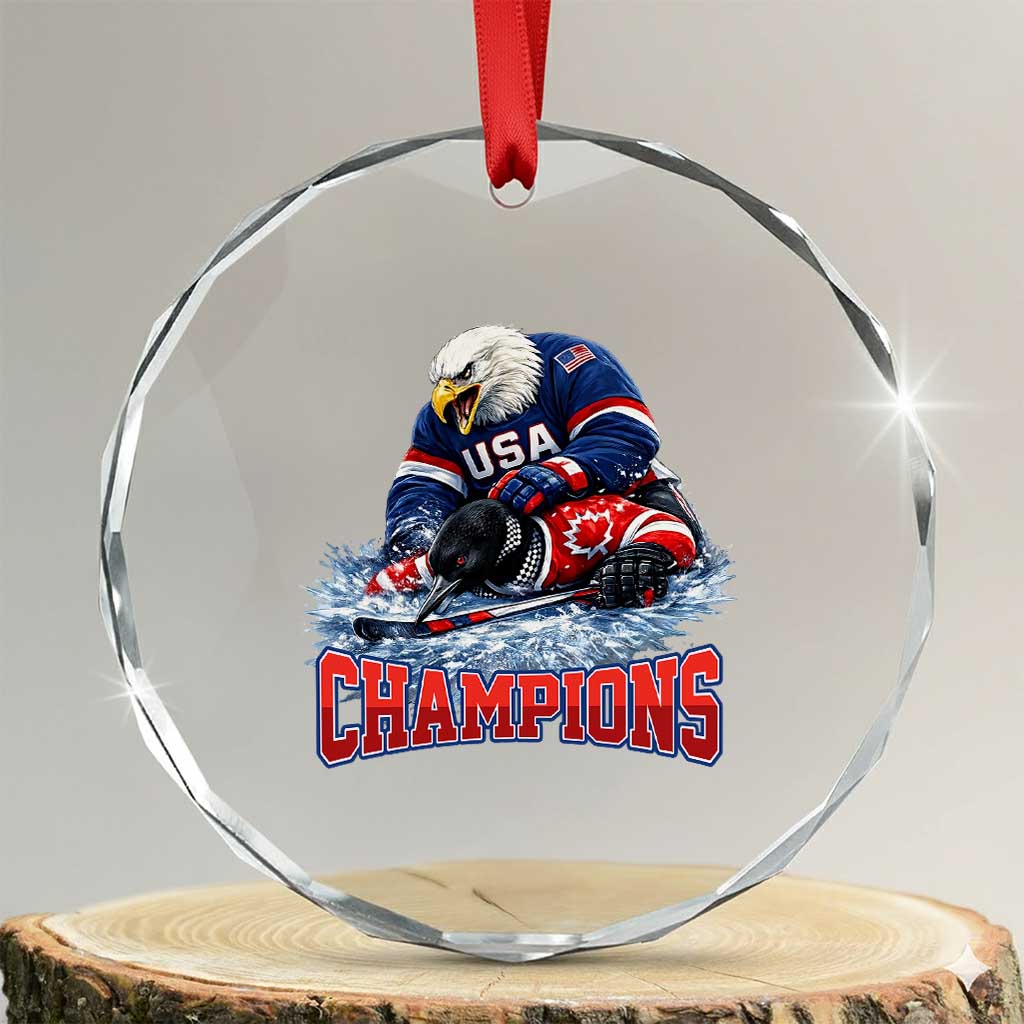 USA Ice Hockey Crystal Glass Ornament Eagle Dominates Canada 2026 Hockey Champions TS10 Transparent Glass 3'' Circle Print Your Wear