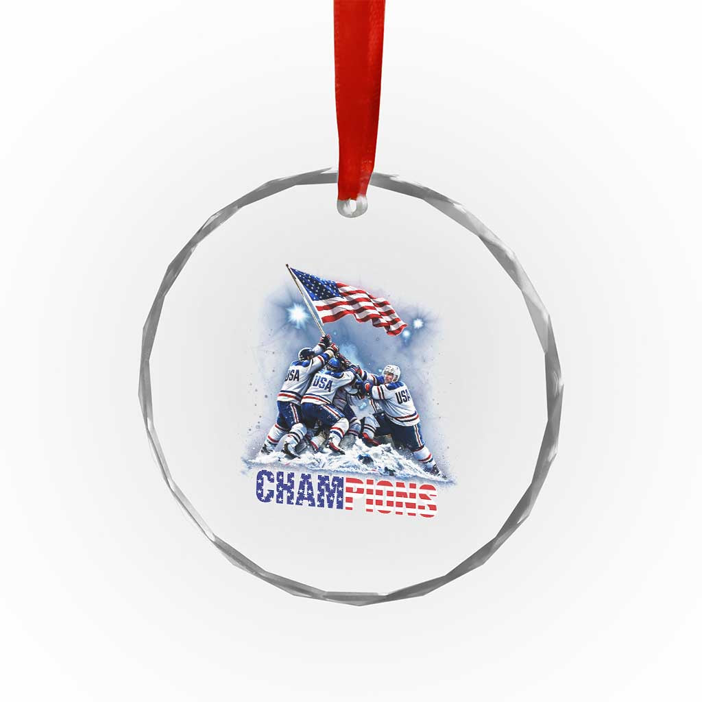 USA Ice Hockey Crystal Glass Ornament Hockey Champions 2026 USA Players Raising Flag On Ice TS10 Print Your Wear