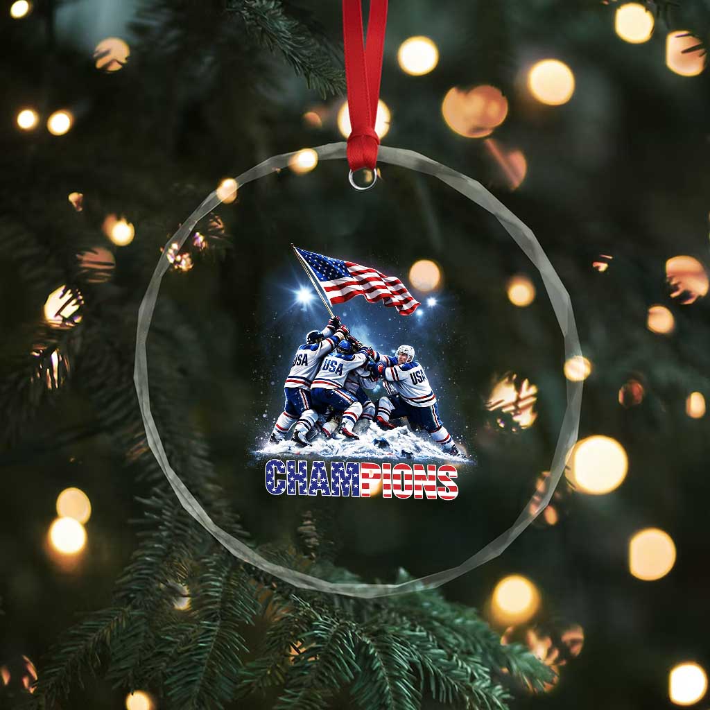 USA Ice Hockey Crystal Glass Ornament Hockey Champions 2026 USA Players Raising Flag On Ice TS10 Print Your Wear