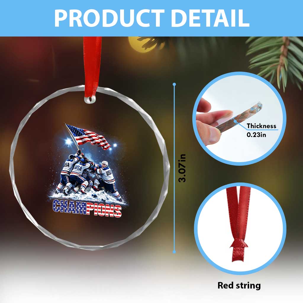 USA Ice Hockey Crystal Glass Ornament Hockey Champions 2026 USA Players Raising Flag On Ice TS10 Print Your Wear
