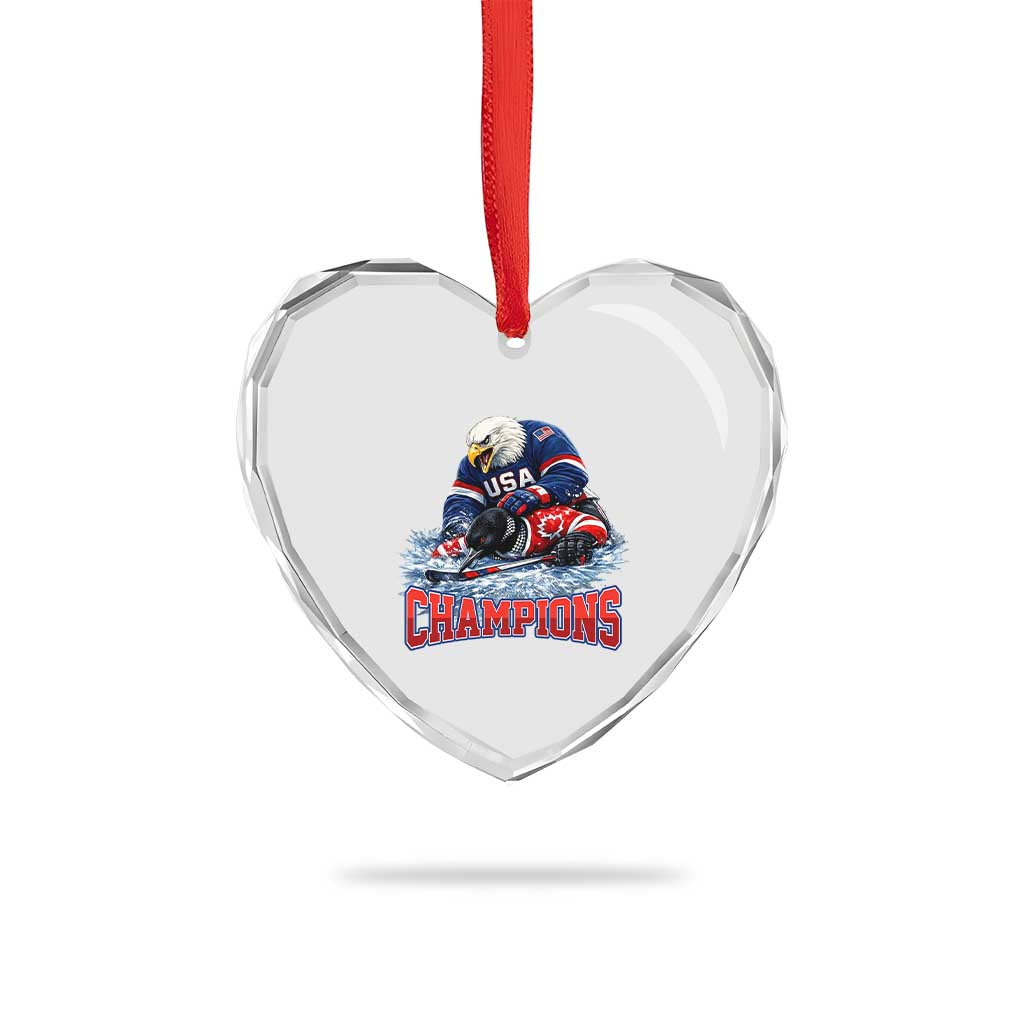 USA Ice Hockey Heart Crystal Glass Ornament Eagle Dominates Canada 2026 Hockey Champions TS10 Print Your Wear