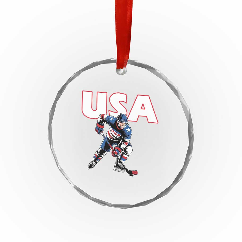 USA Ice Hockey Player Patriotic Graphic Crystal Glass Ornament Red White and Blue American Sports Fan TS02 Print Your Wear