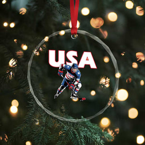 USA Ice Hockey Player Patriotic Graphic Crystal Glass Ornament Red White and Blue American Sports Fan TS02 Print Your Wear