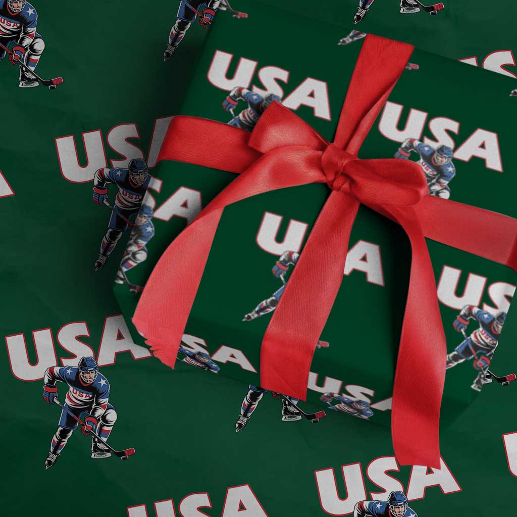 USA Ice Hockey Player Patriotic Graphic Wrapping Paper Roll Red White and Blue American Sports Fan TS02 Green Print Your Wear