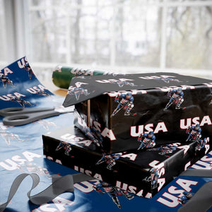 USA Ice Hockey Player Patriotic Graphic Wrapping Paper Roll Red White and Blue American Sports Fan TS02 Black Print Your Wear