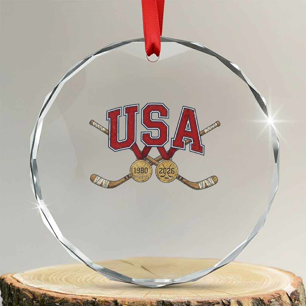 USA Ice Hockey Pride 1980 to 2026 Legacy Crystal Glass Ornament Patriotic American Champions TS02 Transparent Glass 3'' Circle Print Your Wear