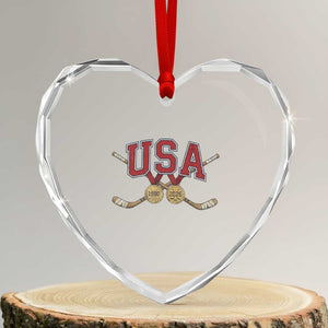 USA Ice Hockey Pride 1980 to 2026 Legacy Heart Crystal Glass Ornament Patriotic American Champions TS02 Transparent Glass 3'' Heart Print Your Wear