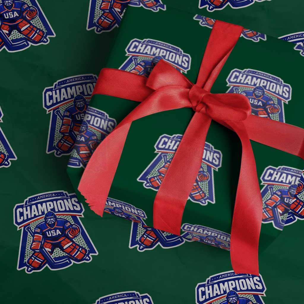 USA Ice Hockey Wrapping Paper Roll America Champions Patriotic Ice Hockey Team Fan TS10 Green Print Your Wear