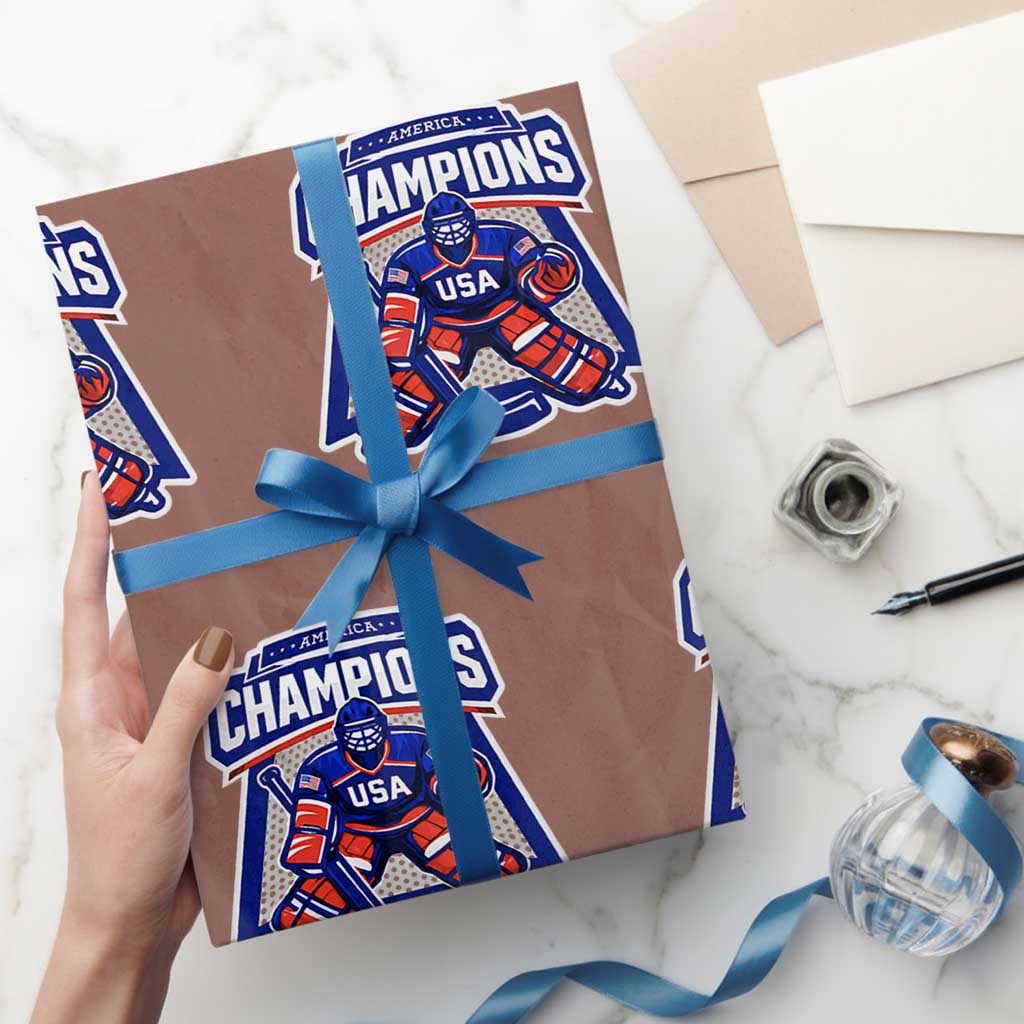 USA Ice Hockey Wrapping Paper Roll America Champions Patriotic Ice Hockey Team Fan TS10 Mocha Print Your Wear