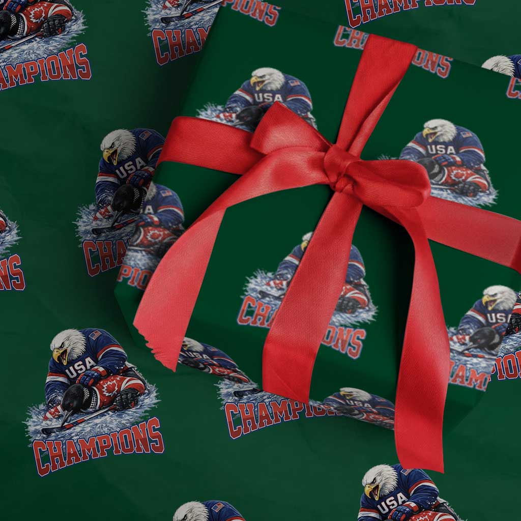 USA Ice Hockey Wrapping Paper Roll Eagle Dominates Canada 2026 Hockey Champions TS10 Green Print Your Wear