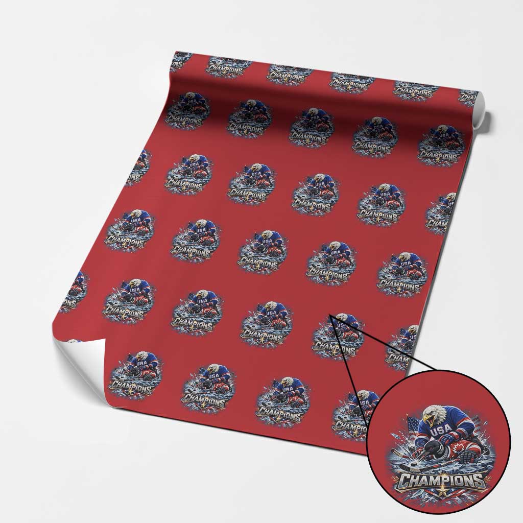 USA Ice Hockey Wrapping Paper Roll Eagle Dominates Canada 2026 Hockey Champions Graphic TS10 Red Print Your Wear