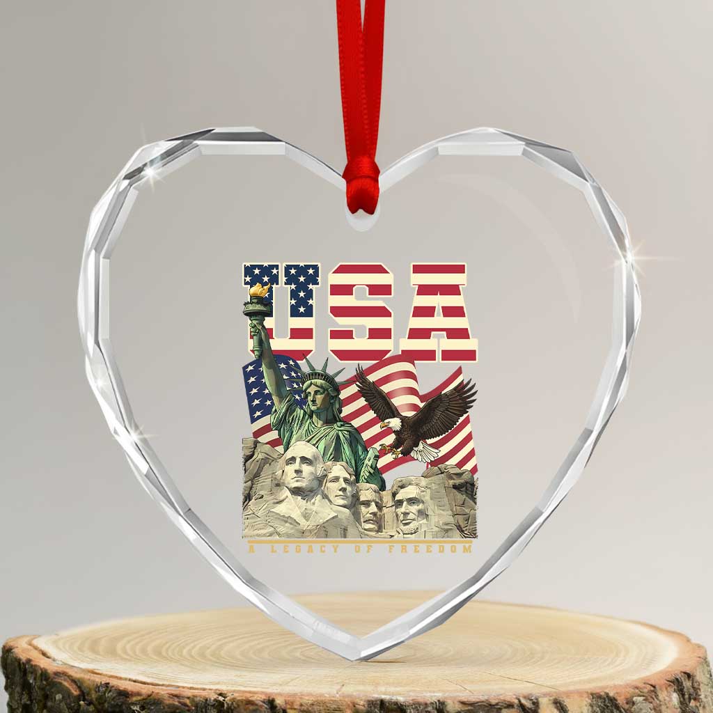 USA Legacy of Freedom Heart Crystal Glass Ornament Patriotic Statue of Liberty Bald Eagle Mount Rushmore Graphic TS02 Transparent Glass 3'' Heart Print Your Wear