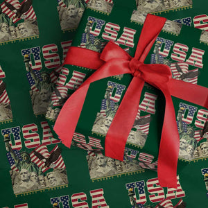 USA Legacy of Freedom Wrapping Paper Roll Patriotic Statue of Liberty Bald Eagle Mount Rushmore Graphic TS02 Green Print Your Wear