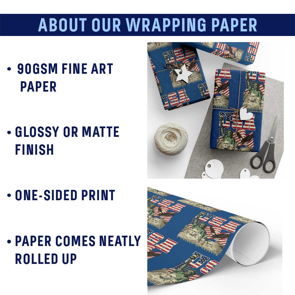 USA Legacy of Freedom Wrapping Paper Roll Patriotic Statue of Liberty Bald Eagle Mount Rushmore Graphic TS02 Print Your Wear