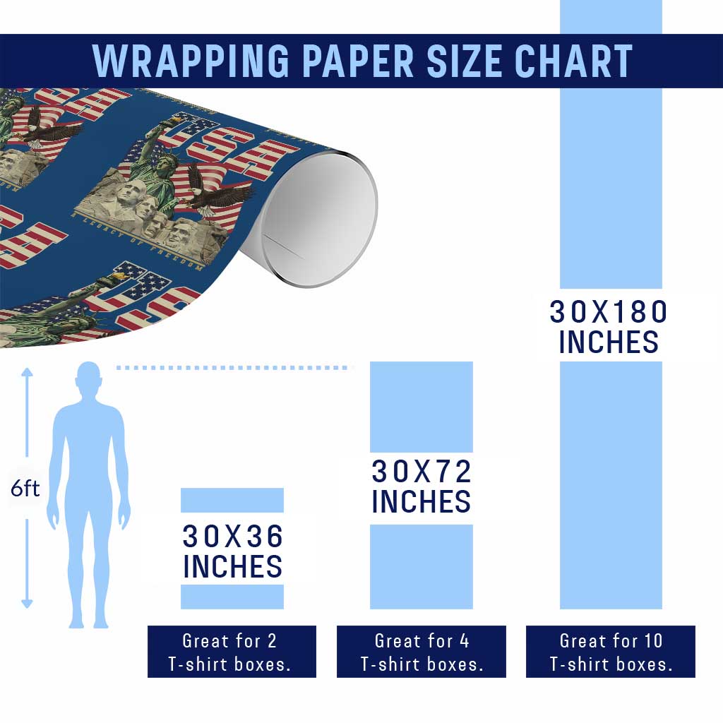 USA Legacy of Freedom Wrapping Paper Roll Patriotic Statue of Liberty Bald Eagle Mount Rushmore Graphic TS02 Print Your Wear