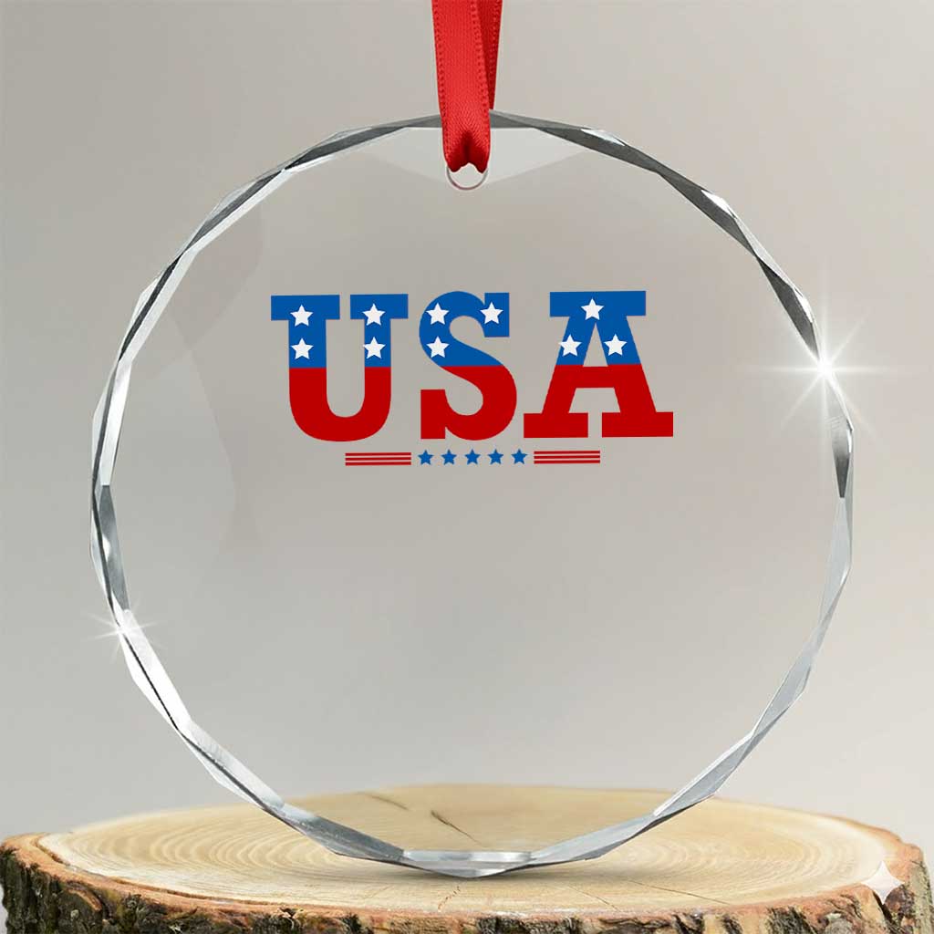 USA Patriotic Crystal Glass Ornament Red White Blue Stars TS02 Transparent Glass 3'' Circle Print Your Wear