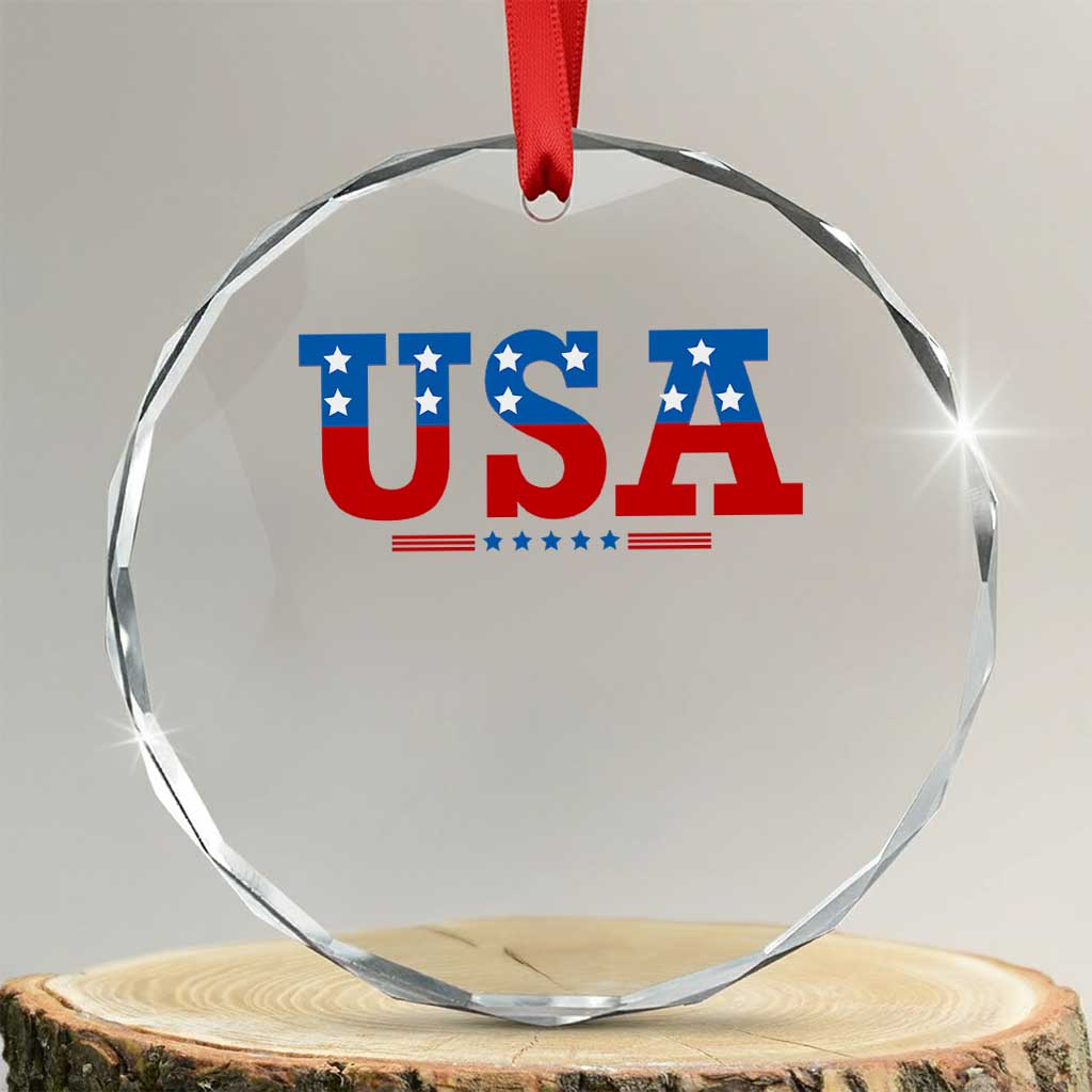 USA Patriotic Crystal Glass Ornament Red White Blue Stars TS02 Transparent Glass 3'' Circle Print Your Wear