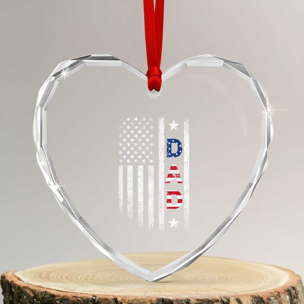 USA Patriotic Dad Heart Crystal Glass Ornament Father's Day American Flag 4th of July TS14 Transparent Glass 3'' Heart Print Your Wear