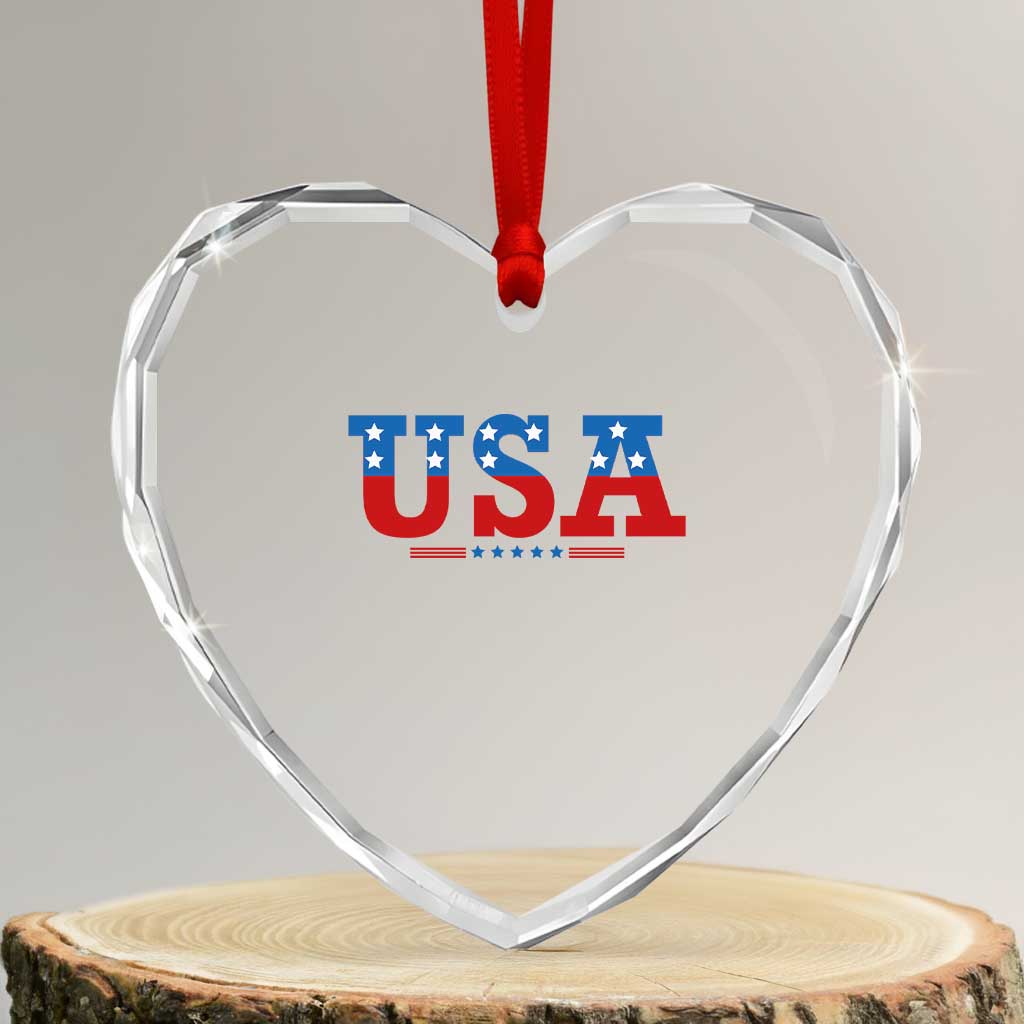 USA Patriotic Heart Crystal Glass Ornament Red White Blue Stars TS02 Transparent Glass 3'' Heart Print Your Wear