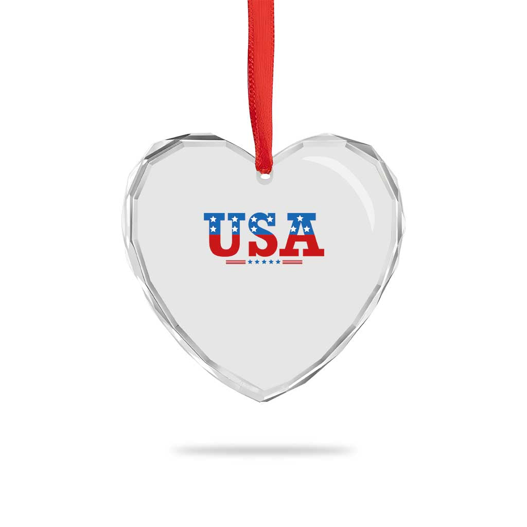 USA Patriotic Heart Crystal Glass Ornament Red White Blue Stars TS02 Print Your Wear