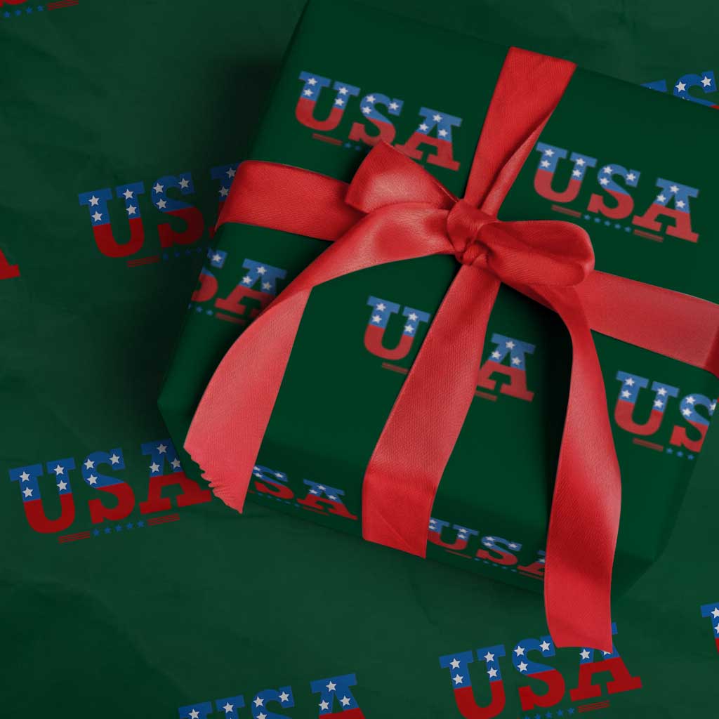 USA Patriotic Wrapping Paper Roll Red White Blue Stars TS02 Green Print Your Wear