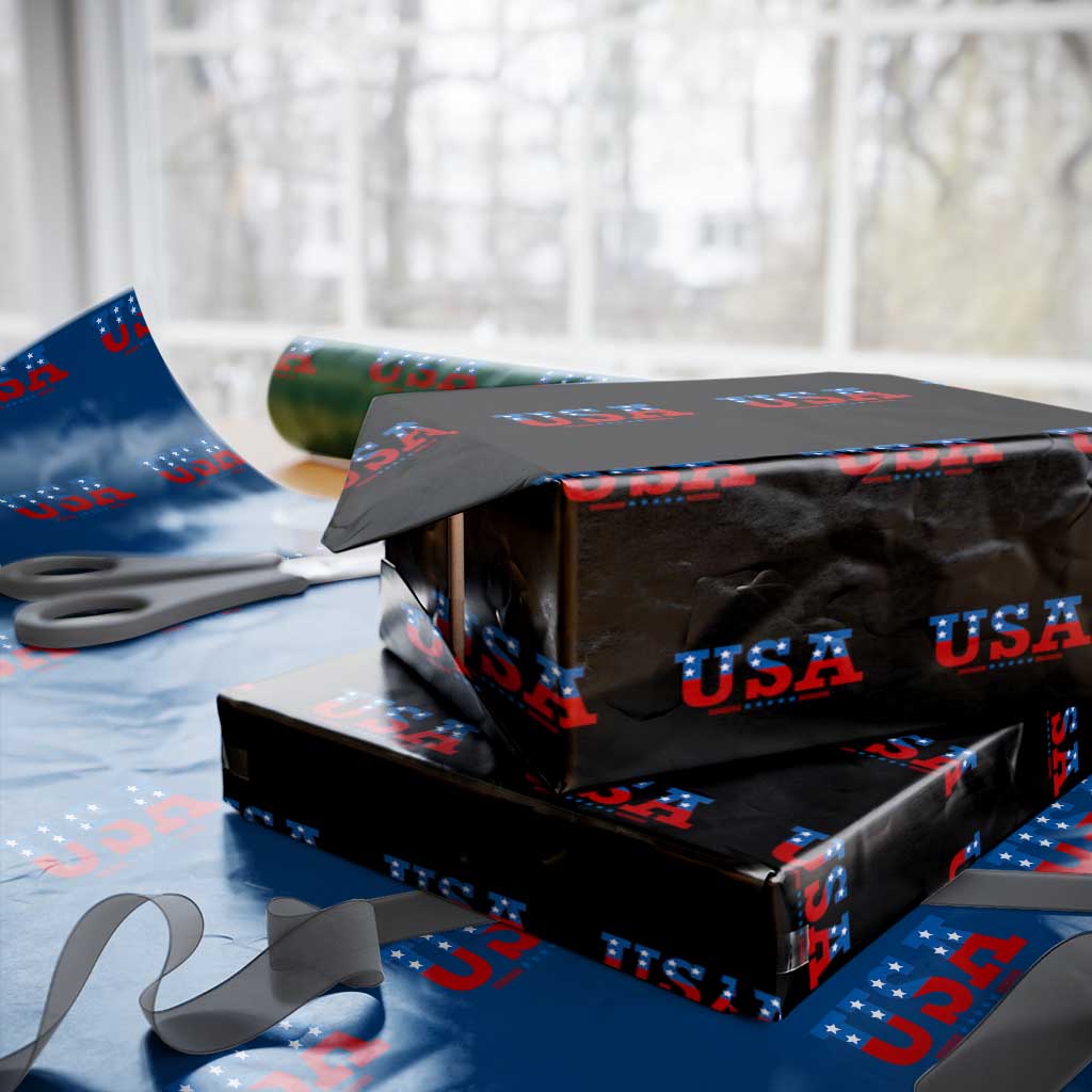 USA Patriotic Wrapping Paper Roll Red White Blue Stars TS02 Black Print Your Wear