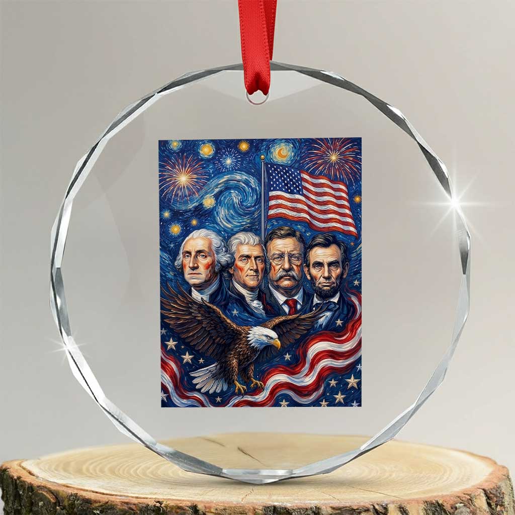 USA Presidents Mount Rushmore Crystal Glass Ornament Starry Night Inspired Art TS12 Transparent Glass 3'' Circle Print Your Wear