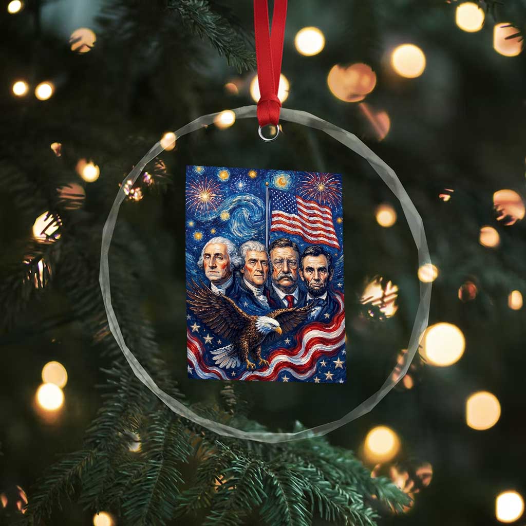 USA Presidents Mount Rushmore Crystal Glass Ornament Starry Night Inspired Art
